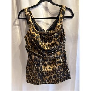 Express Women's Top Animal Print Ruffle Layered Side Zipper Stretch Size S